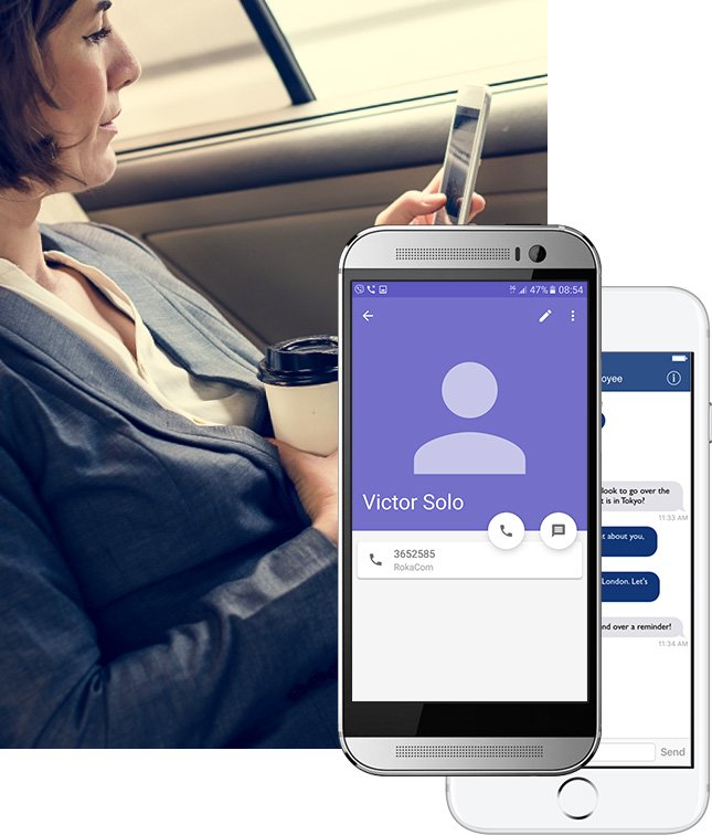 image of woman using the Roka Com end to end encrypted communication application