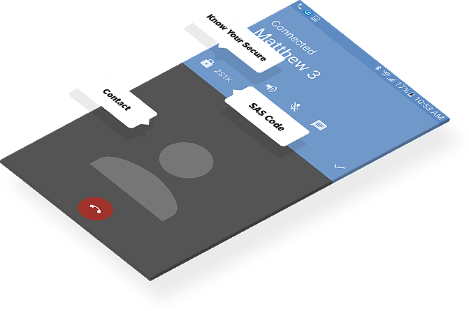 device-feature-left2 Roka Com interface showing an encrypted call with ZRTP's SAS codes for authenticating the connection
